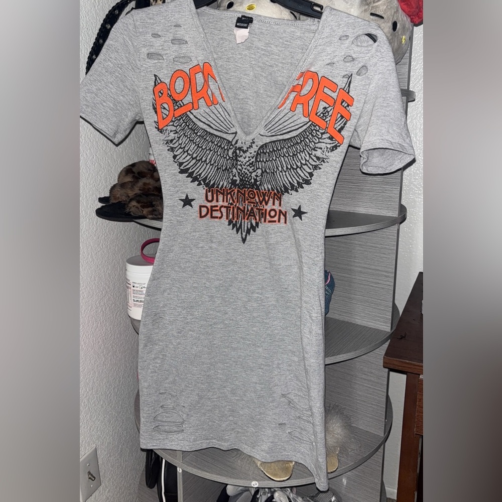 Gray Graphic T-Shirt Dress